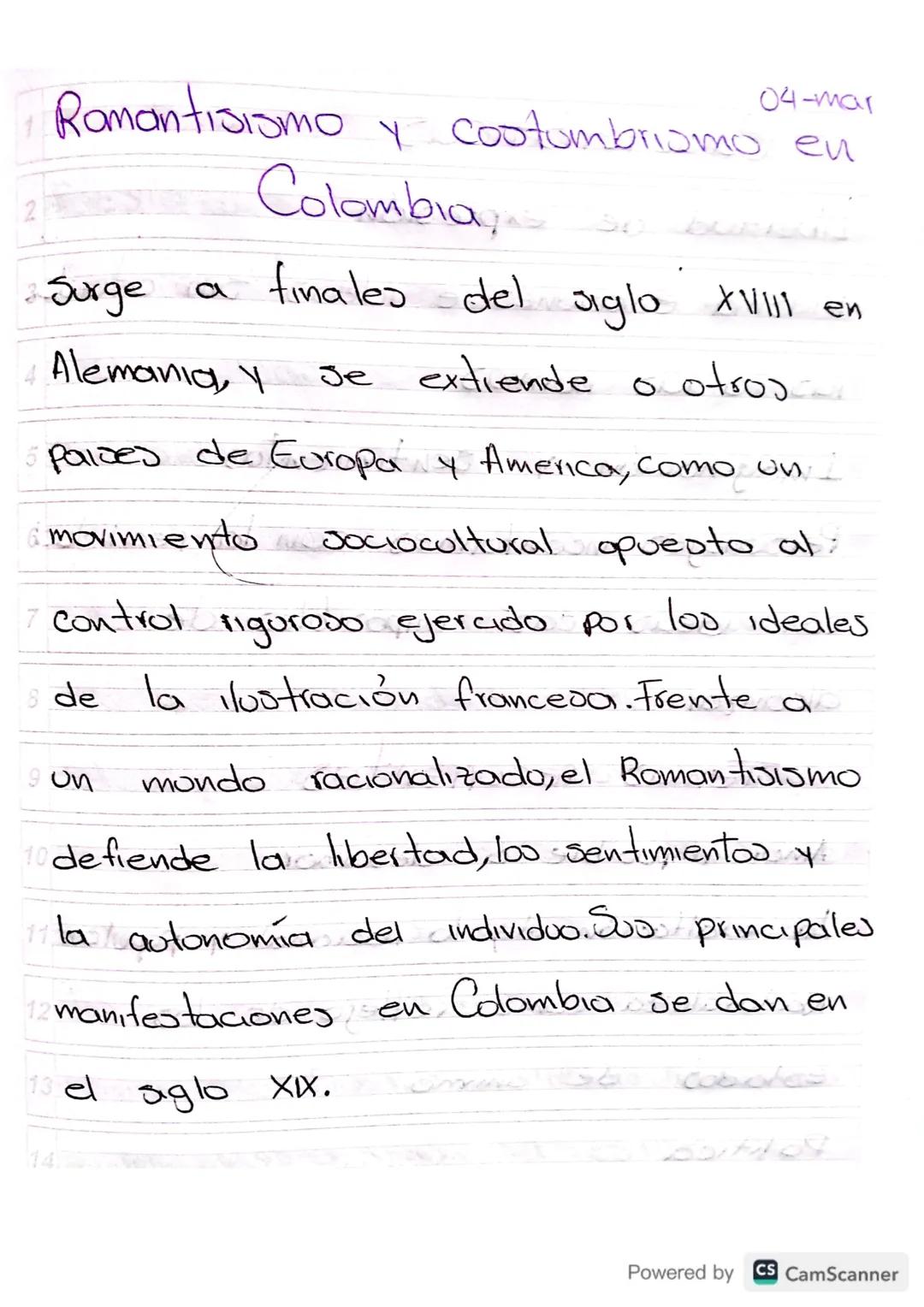 04-mar
# Romantisismo y costumbriomo en
## Colombia

Surge a finales del siglo XVIII en
Alemania, y se extiende o otros

Palzes de Europa y 