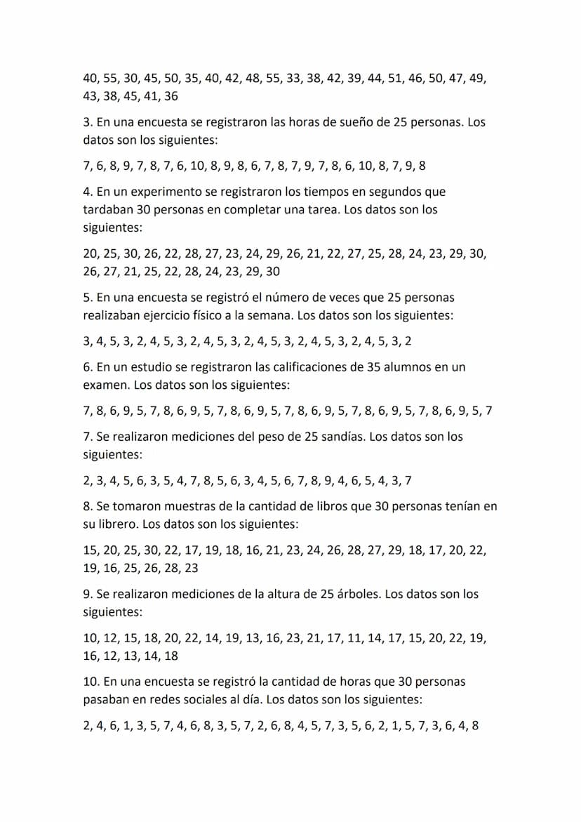 Taller de ejercicios de estadística para practicar en casa
grado 9°
Periodo II
Debe entregar en medio físico (Hojas en blanco de manera clar