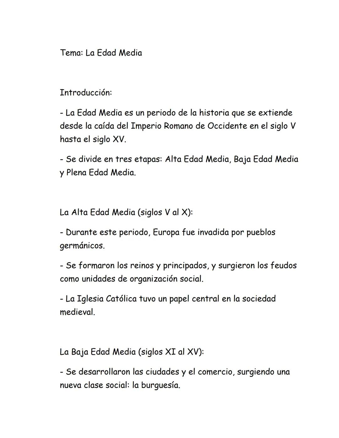 Tema: La Edad Media

Introducción:

- La Edad Media es un periodo de la historia que se extiende
desde la caída del Imperio Romano de Occide