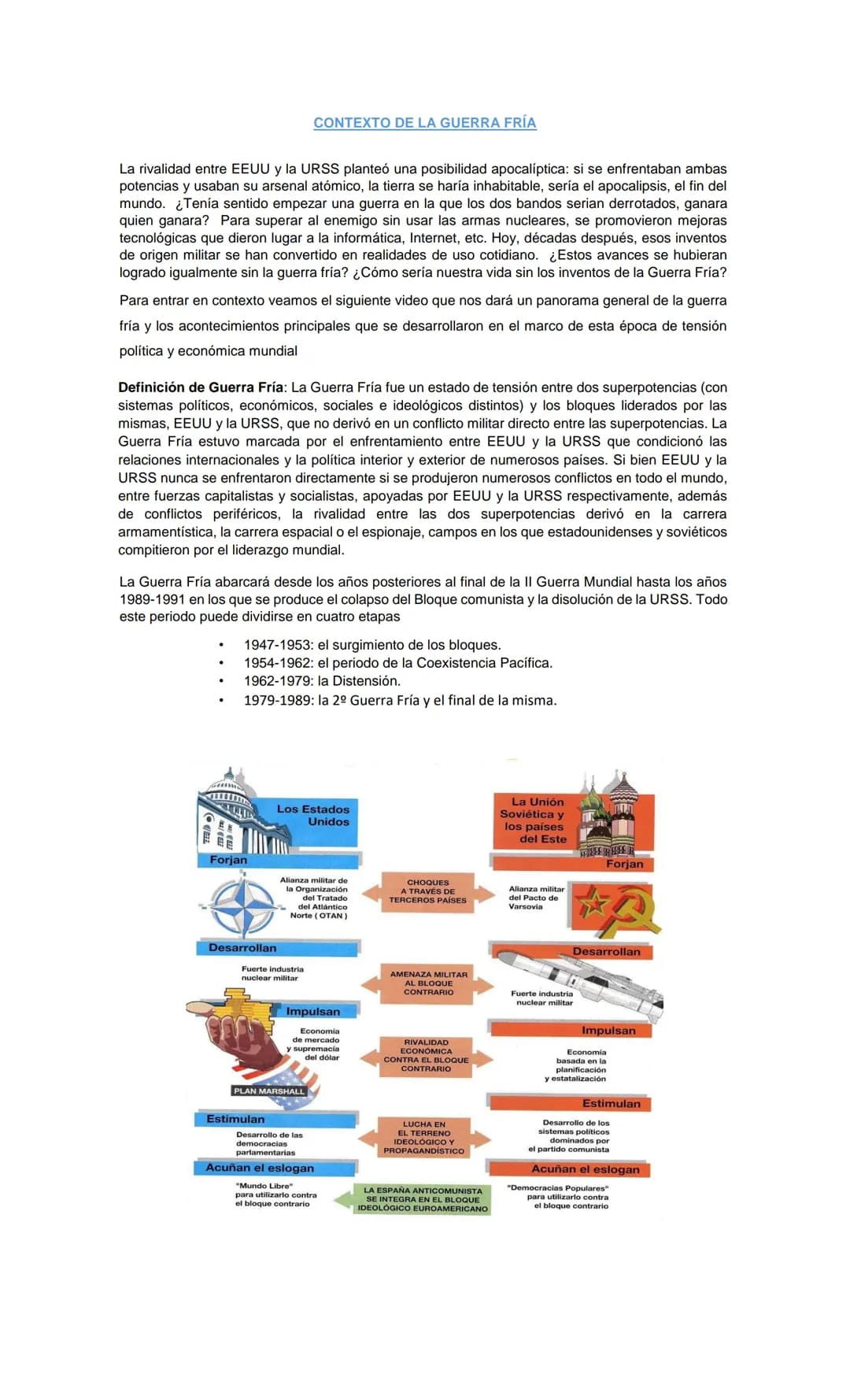 CONTEXTO DE LA GUERRA FRÍA
La rivalidad entre EEUU y la URSS planteó una posibilidad apocalíptica: si se enfrentaban ambas
potencias y usaba