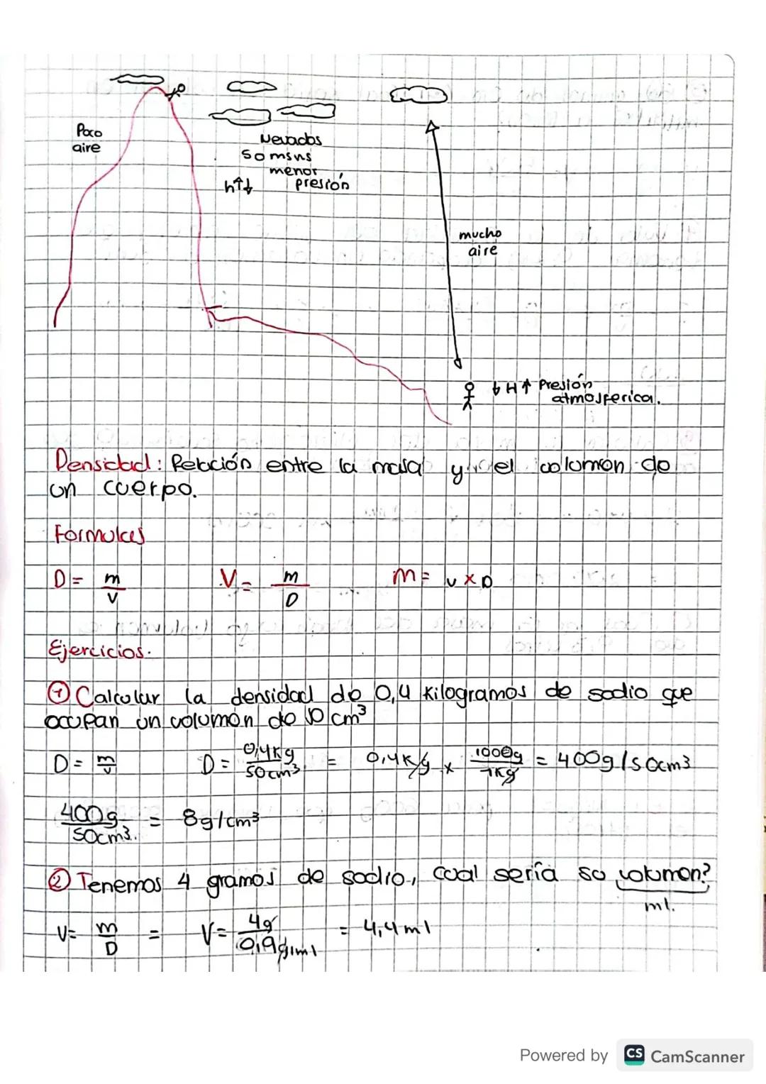 Росо
aire
Nevados
Somsns
hit
menor
presion
mucho
aire
£ 641 Presion
atmosferica.
Densidad: Relación entre la mala y el colomon do
un cuerpo.