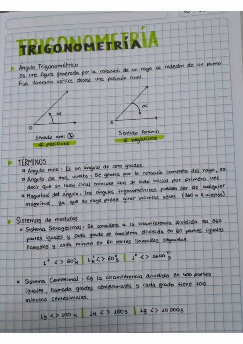 TRIGONOMETRIAIA
Angulo Trigonométrico
Es una figura generada por la rotación de un rayo al rededor de un punto
fijo llamado vertice desde un