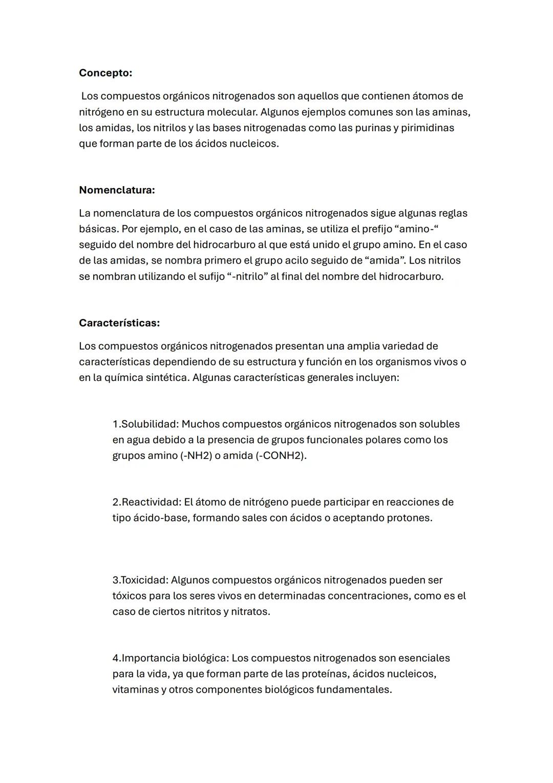 Compuestos Orgánicos Nitrogenados: Conceptos y Aplicaciones