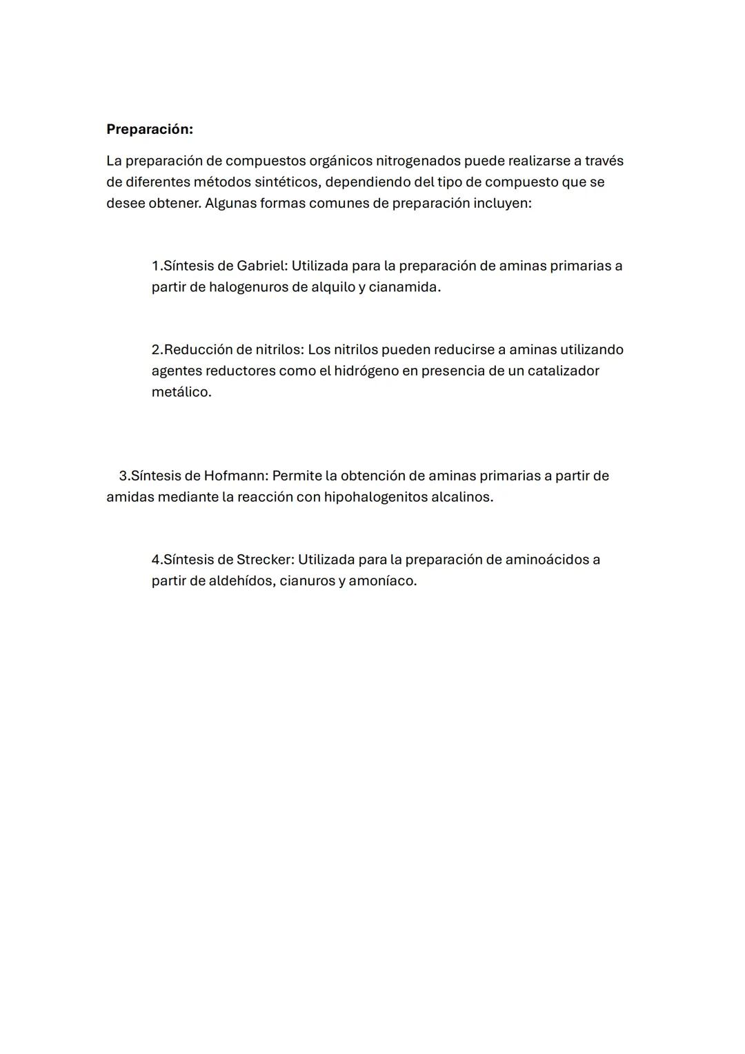 Concepto:

Los compuestos orgánicos nitrogenados son aquellos que contienen átomos de
nitrógeno en su estructura molecular. Algunos ejemplos
