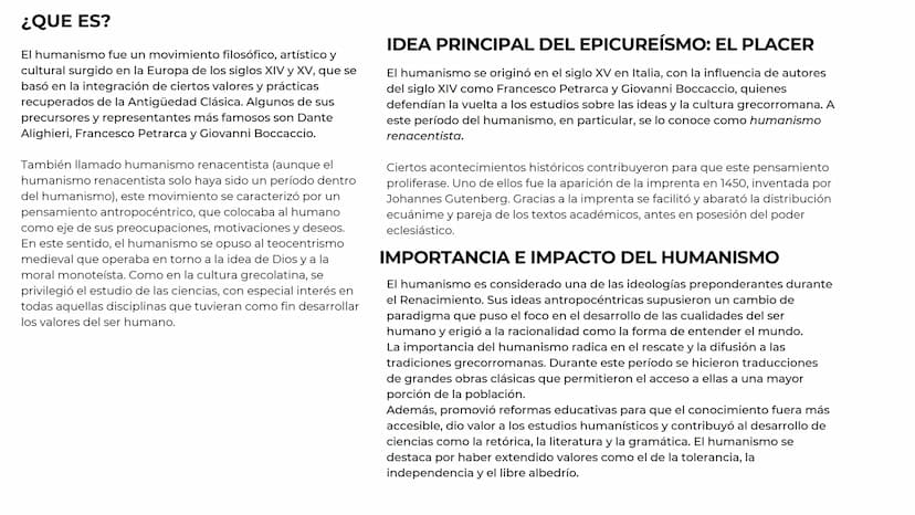 Humanismo ¿QUE ES?
El humanismo fue un movimiento filosófico, artístico y
cultural surgido en la Europa de los siglos XIV y XV, que se
basó 