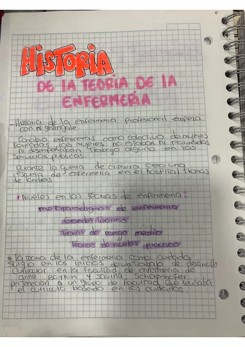 HISTORIA
DE LA TEORIA DE IA
ENFERMERIA
-Historia de la enfermeria profesional empieza
con nghtingale.
Concipio enfermeras
como colectivo de 