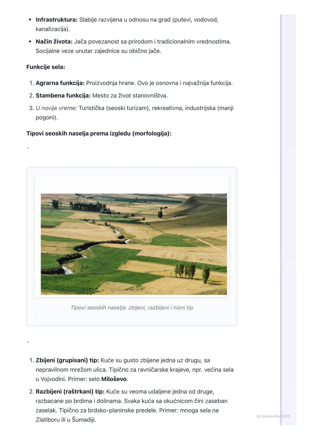 # Vrste naselja

Uvod u vrste naselja

Naselja su mesta gde ljudi žive i rade. To su osnovni oblici ljudskog
naseljavanja. Ne izgledaju sva 