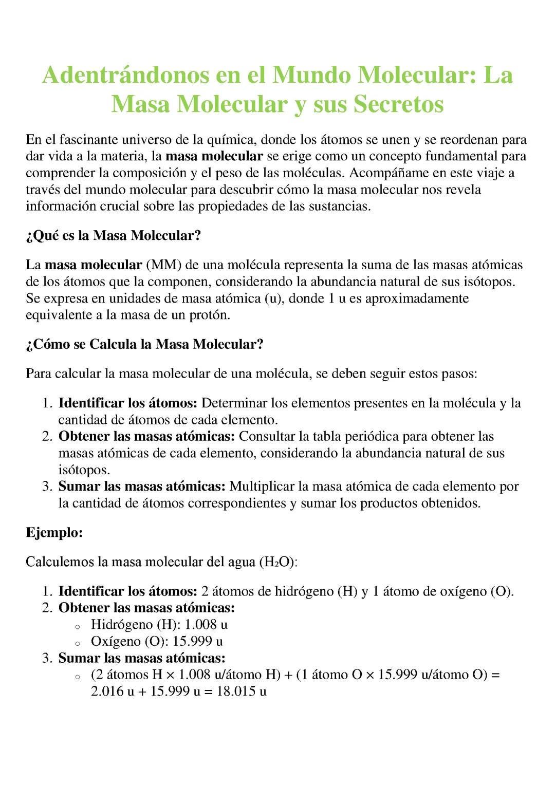 La Masa Molecular: Concepto y Cálculo Simplificado