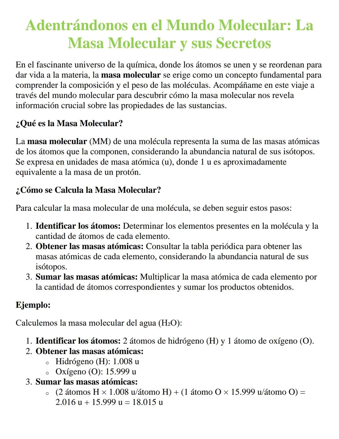 Adentrándonos en el Mundo Molecular: La
Masa Molecular y sus Secretos
En el fascinante universo de la química, donde los átomos se unen y se