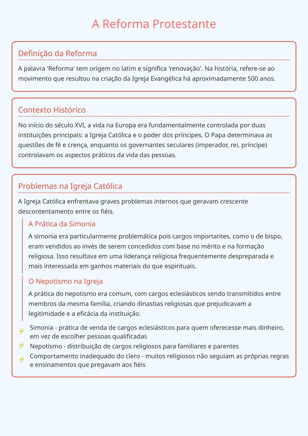 # A Reforma Protestante

## Definição da Reforma

A palavra 'Reforma' tem origem no latim e significa 'renovação'. Na história, refere-se ao