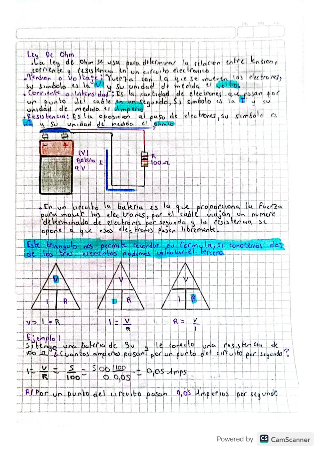 Ejemplo 2
Si tengo una bateria de 12v y necesito que por un punto pasen
0,08 imperios por segundo ¿De cuantos onmiondebo instalar la
resiste