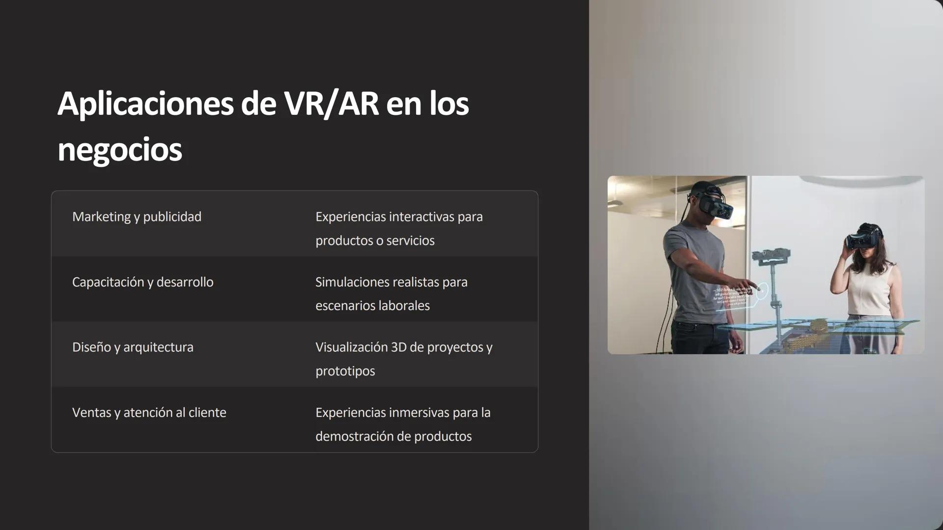 ## Realidad Virtual y
Aumentada

La realidad virtual (RV) y la realidad aumentada (RA) son tecnologías que están
transformando la forma en q