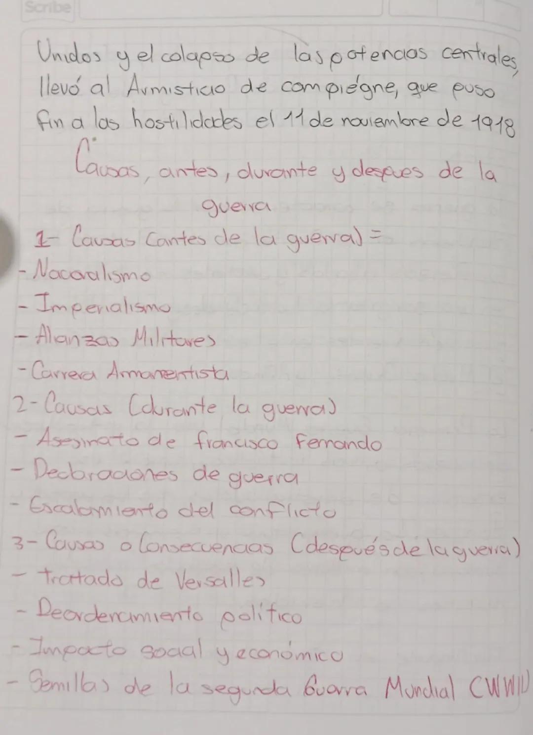 # Primera Guerra Mundial (WW1)

Indice
1. Qué Fue
2. Causas

Qué Fue

La primera Guerra mundial fue un conflicto global que tuvo lugar entre