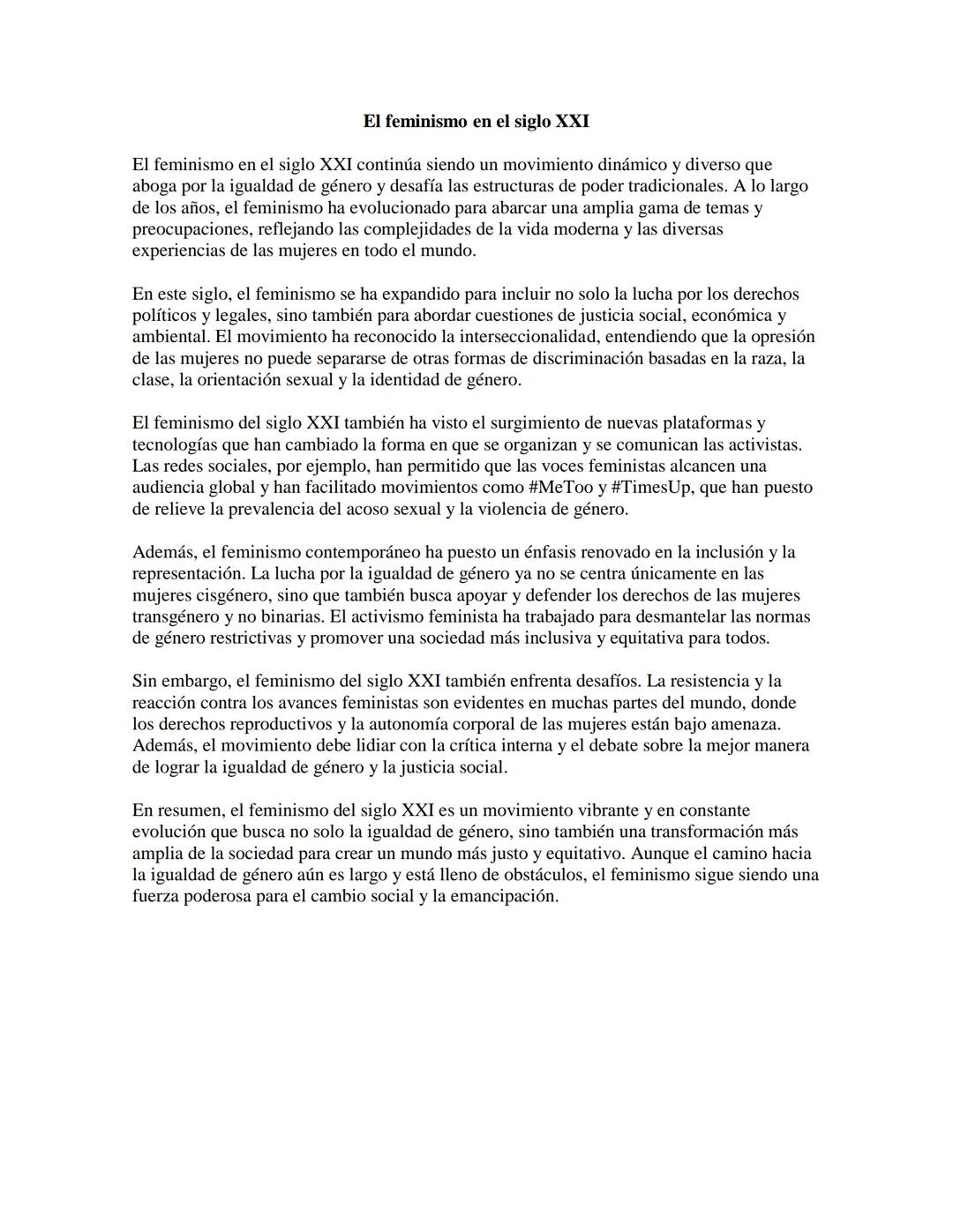 El feminismo en el siglo XXI: Análisis y Reflexiones