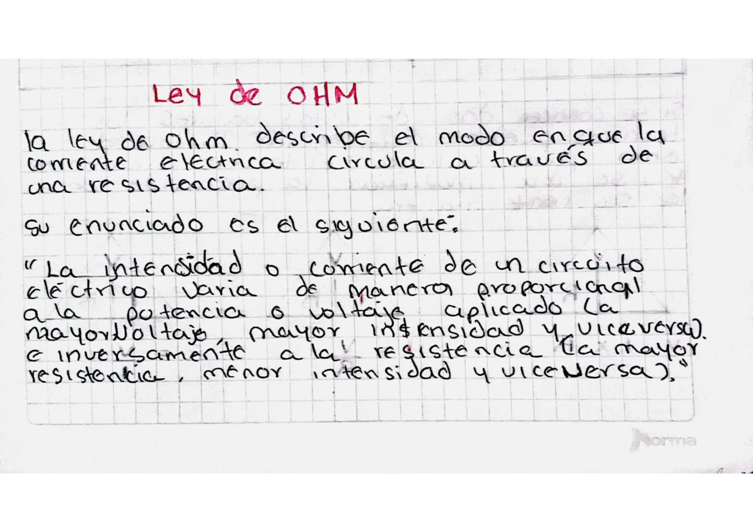 Ley de OHM
la ley de ohm describe el modo en que la
Comente
Electrica
una resistencia. _
Circula
Su enunciado es el siguiente:
"La intensida