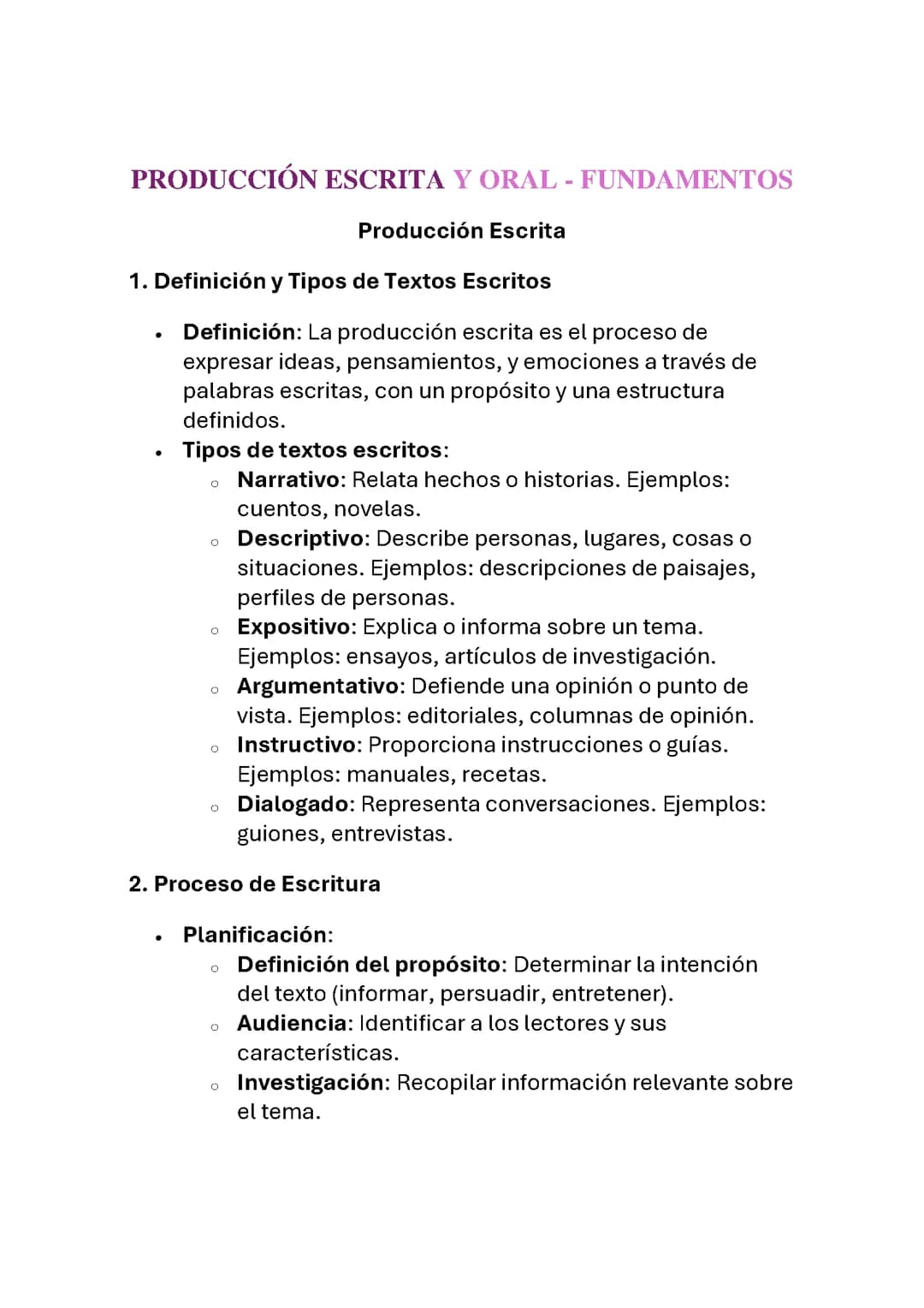 PRODUCCIÓN ESCRITA Y ORAL