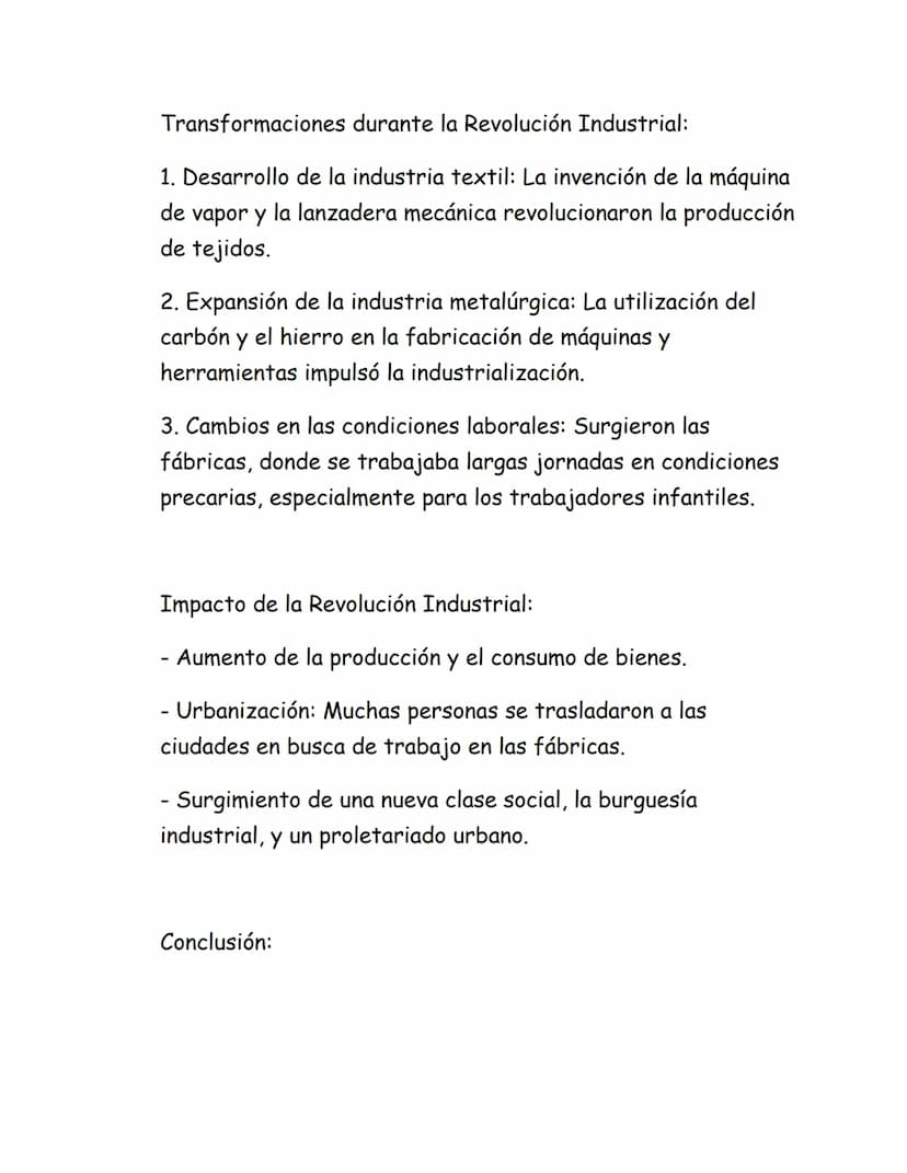 Tema: La Revolución Industrial
Introducción:
- La Revolución Industrial fue un periodo de transformación
económica, social y tecnológica que