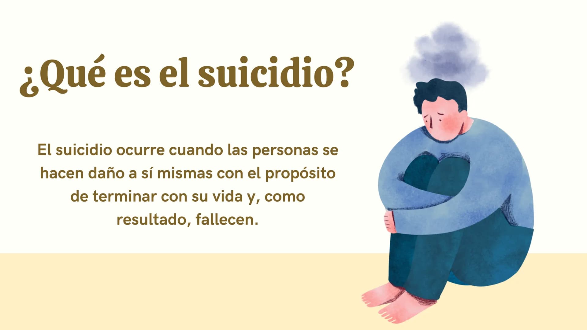 Que el
suicidio no
sea una
opción ¿Qué es el suicidio?
El suicidio ocurre cuando las personas se
hacen daño a sí mismas con el propósito
de 