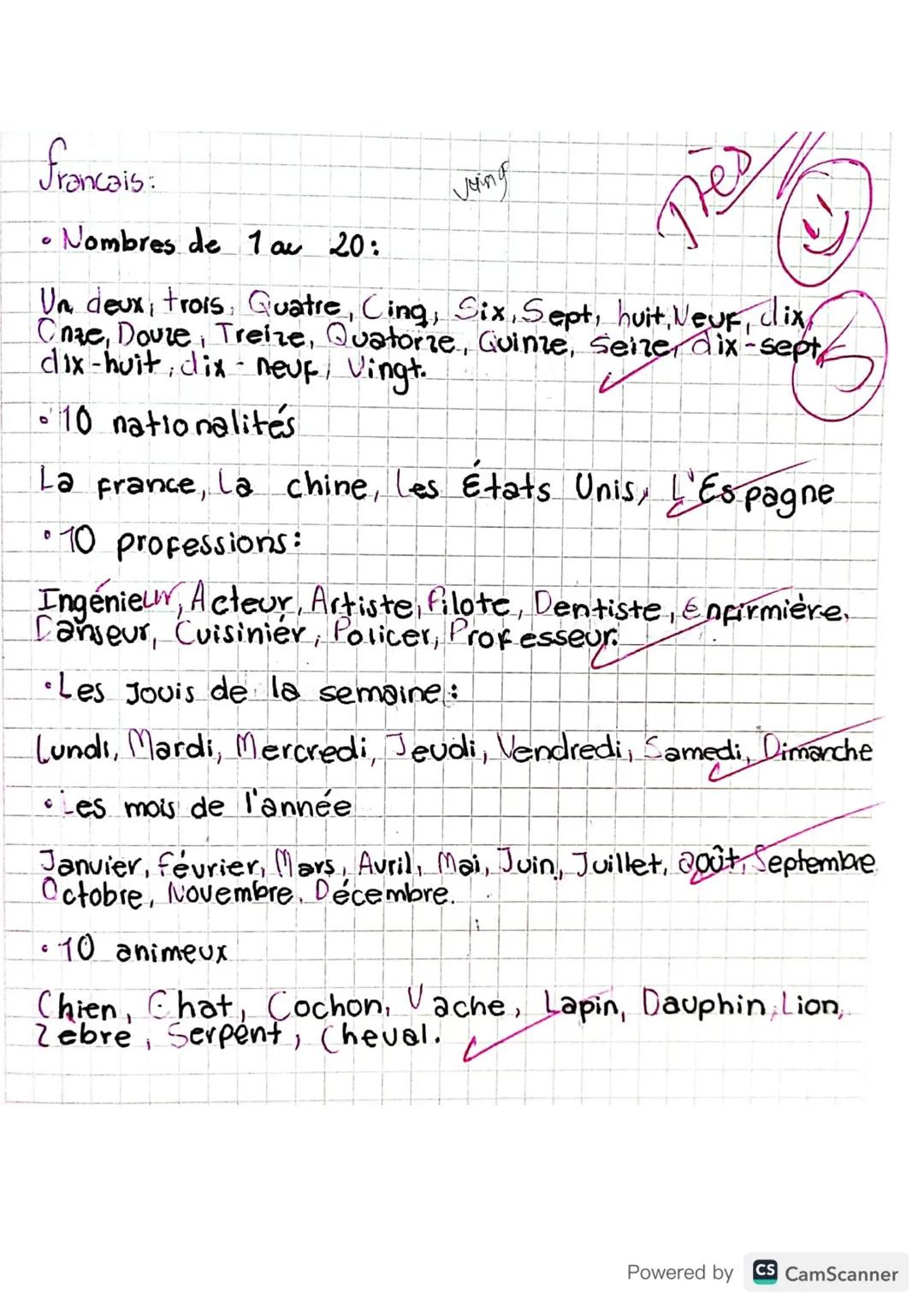 francais:
ving
0
• Nombres de 1 au 20:
Très
Un, deux, trois, Quatre, Cing, Six, Sept, huit, Neur, clix,
Cnze, Douze, Treize, Quatorie, Guine