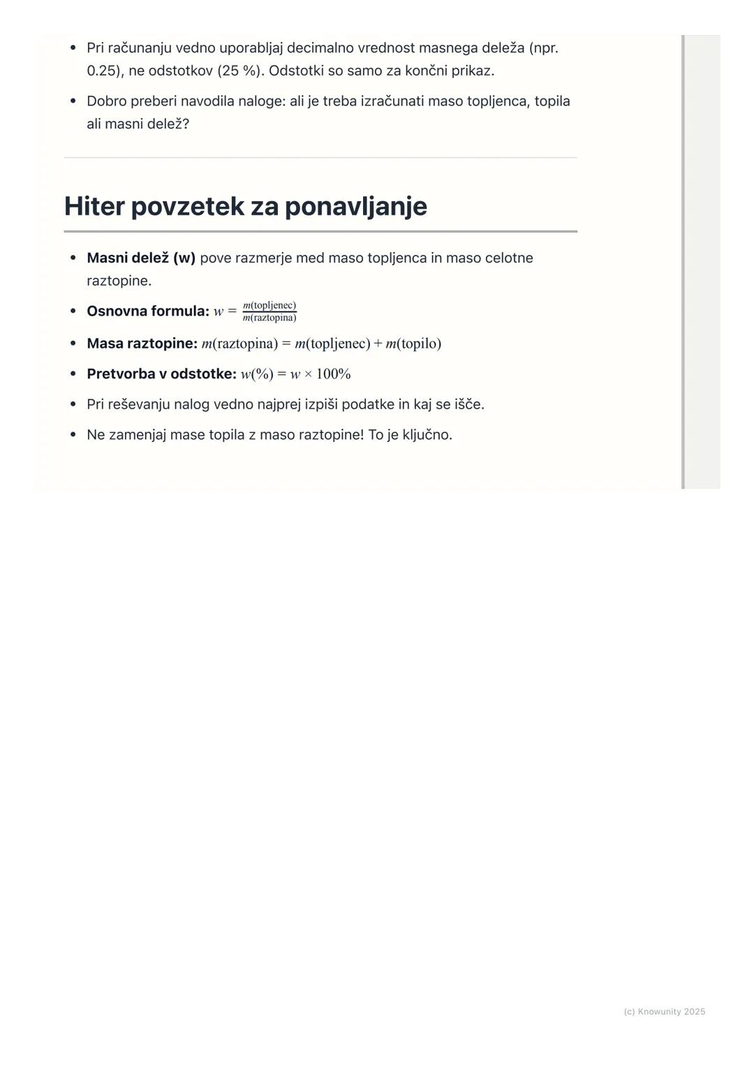 # Koncentracija raztopin (masni
delež)

Uvod v masni delež

Koncentracija nam pove, koliko topljenca je raztopljenega v določeni količini
to