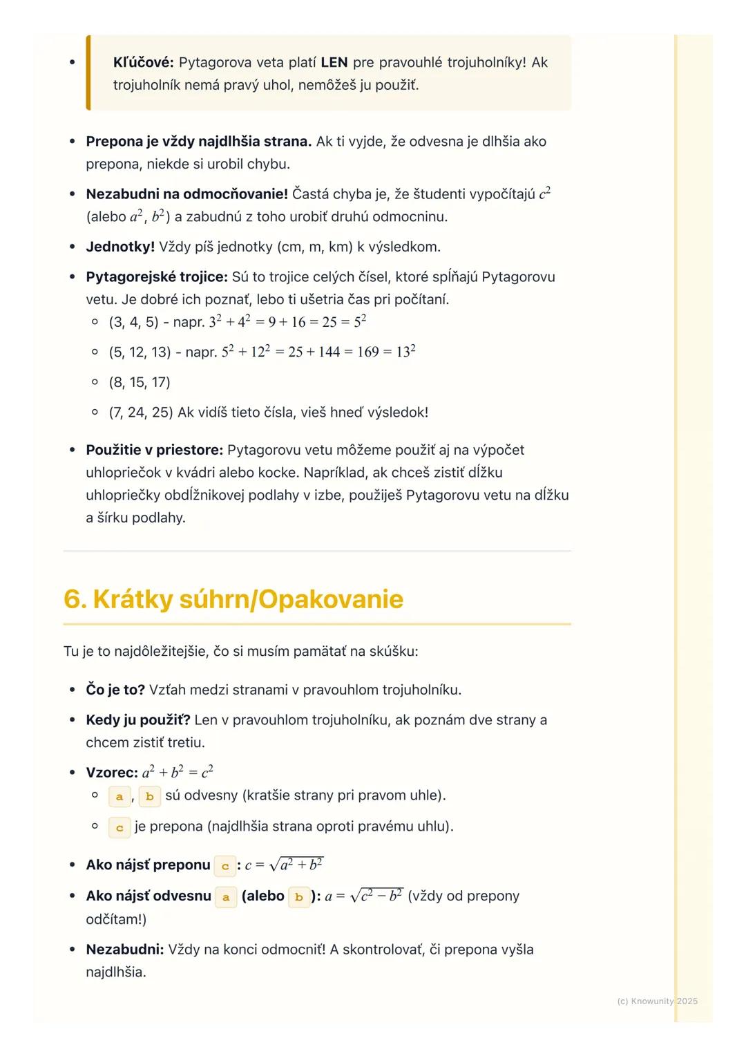 # Pytagorova veta

1. Prehľad a úvod

Pytagorova veta je super dôležitá vec v matematike, hlavne v geometrii.
Pomáha nám zistiť dĺžku strany