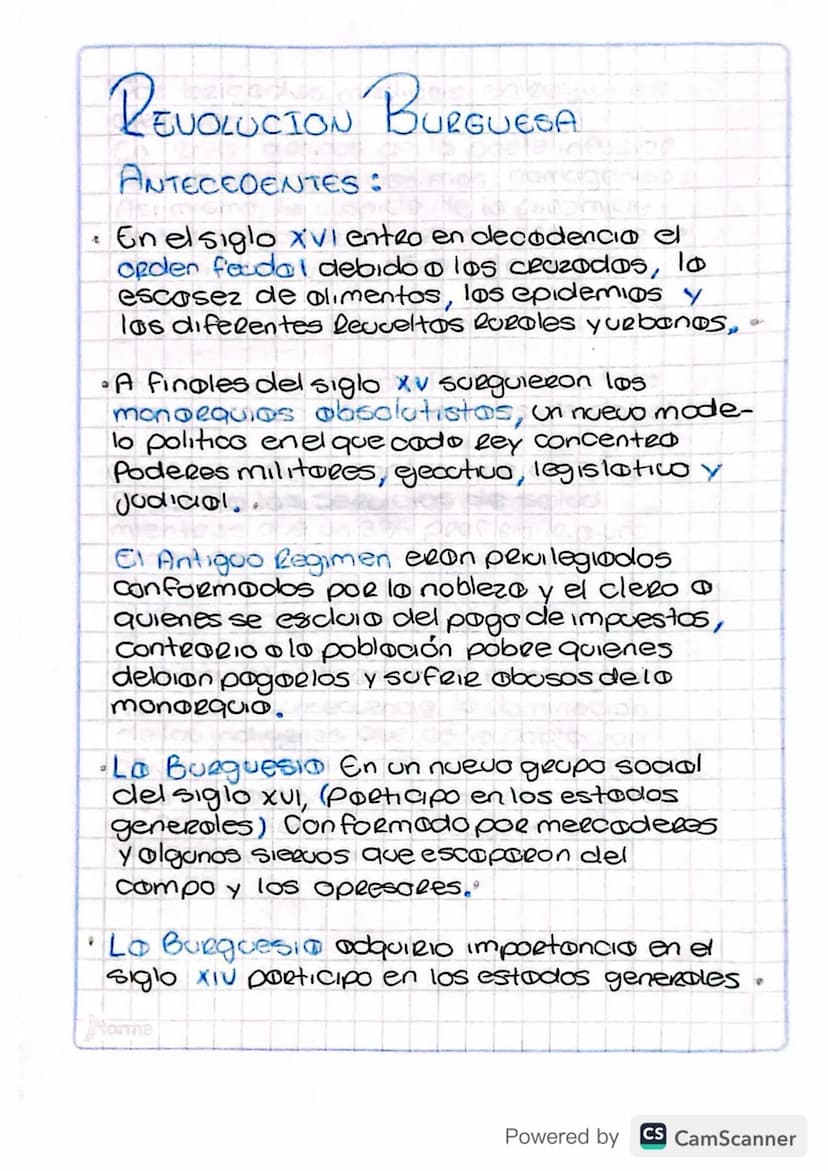 REVOLUCION BURGUESA
ANTECEDENTES:
En el siglo XVI entro en decadencia el
Opden feudal debido o los cruzados, lo
escasez de alimentos, los ep
