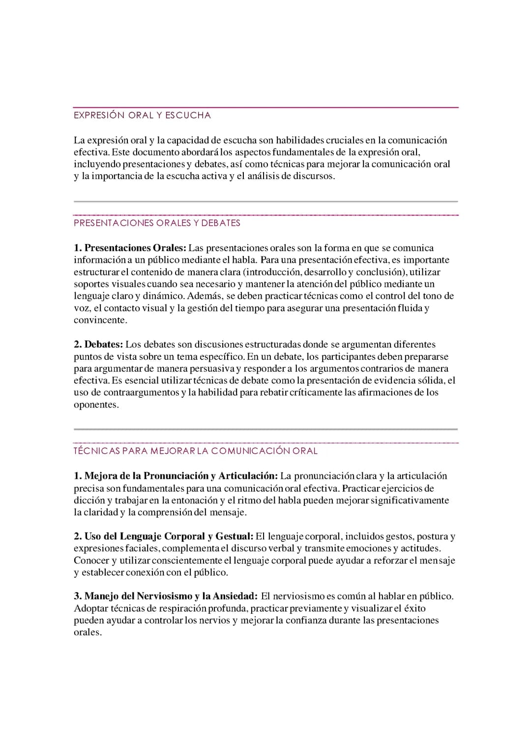 Expresión oral y escucha