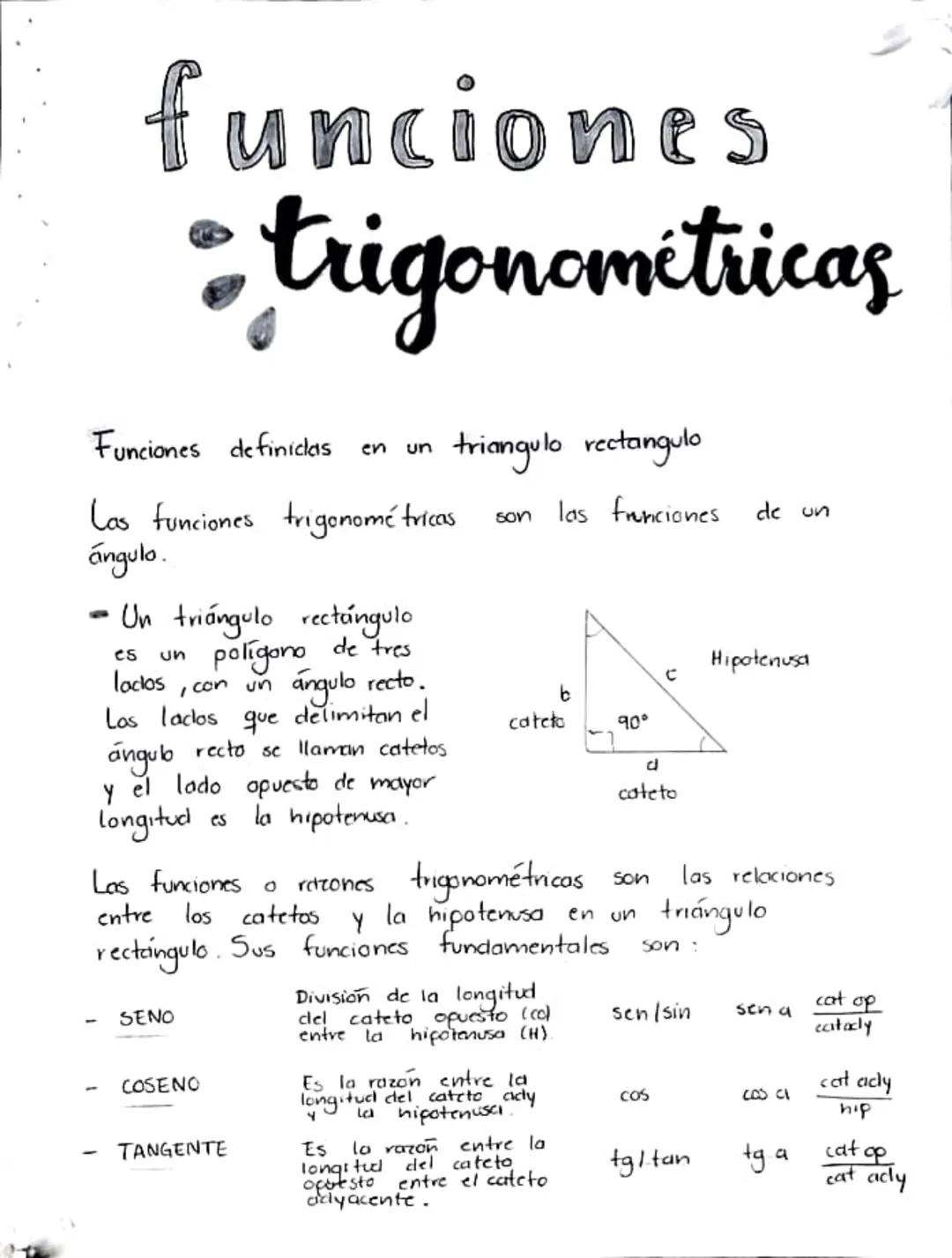funciones
trigonométricas
Funciones definidas en
un
triangulo rectangulo
Las funciones trigonométricas. las funciones
ángulo.
- Un triángulo