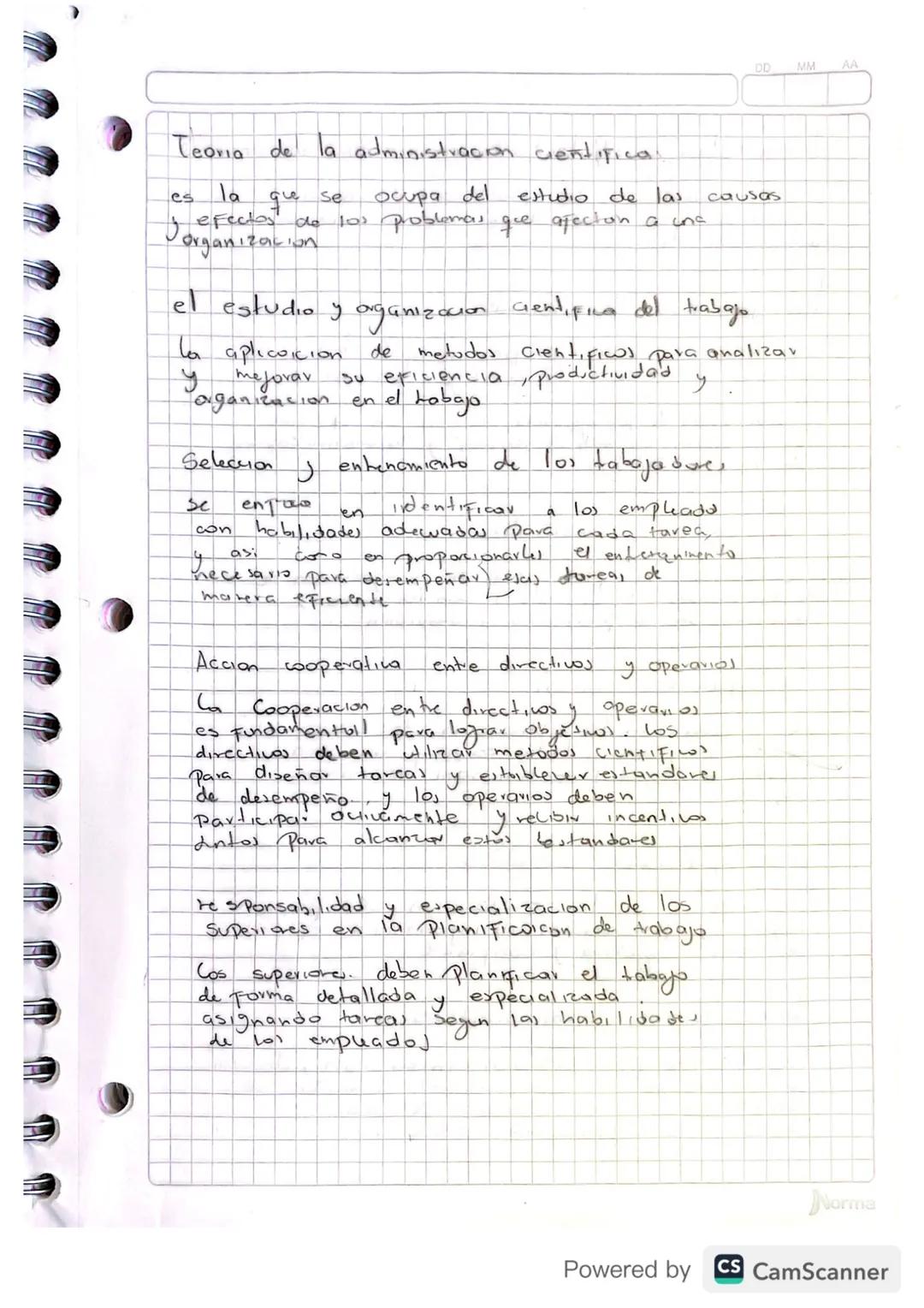 Teoria de la administracion cientifica.
DD
MM
AA
es la
que
se
f efectos de
Organizacion
ocupa del
estudio de las
los problemas que afectan a