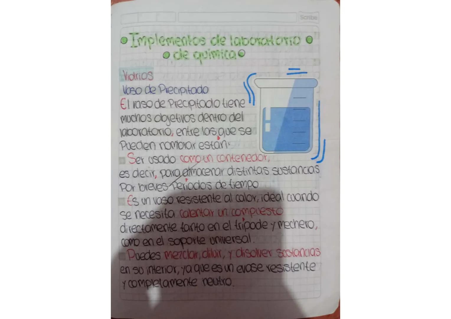 Scribe
•Implementos de laboratorio ●
● de quimica
Vidrios
Vaso de Precipitado
El raso de Precipitado tiene
Muchos objetivos dentro del
labor