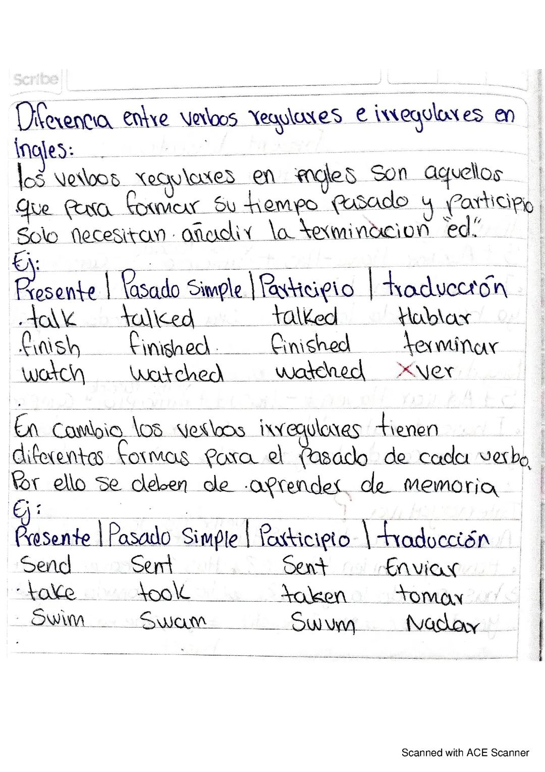 Diferencias Verbos regulares y irregulares en ingles