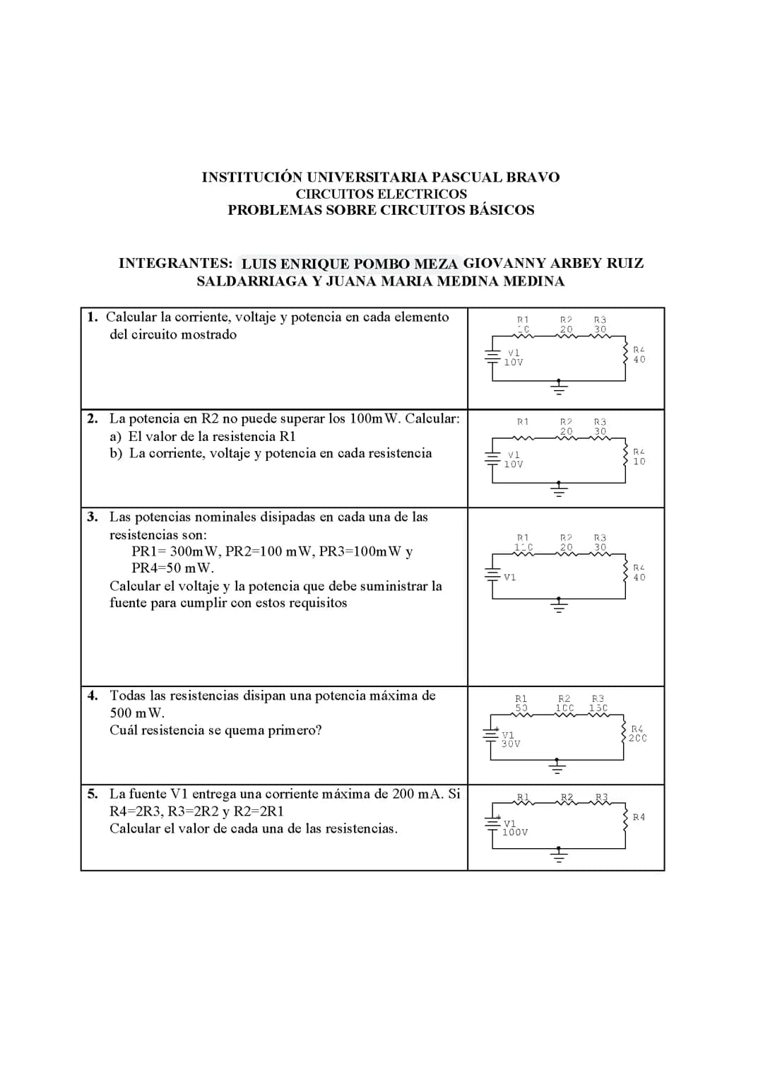 Ejercicio de problemas de circuitos 