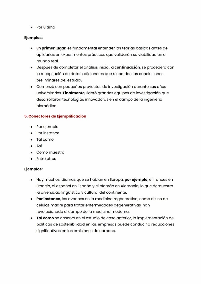 1. Conectores de Adición
• Además
• También
. Incluso
•
•
Asimismo
Y
Así como
Ejemplos:
CONECTORES EN ESPAÑOL
Este curso requiere lecturas e