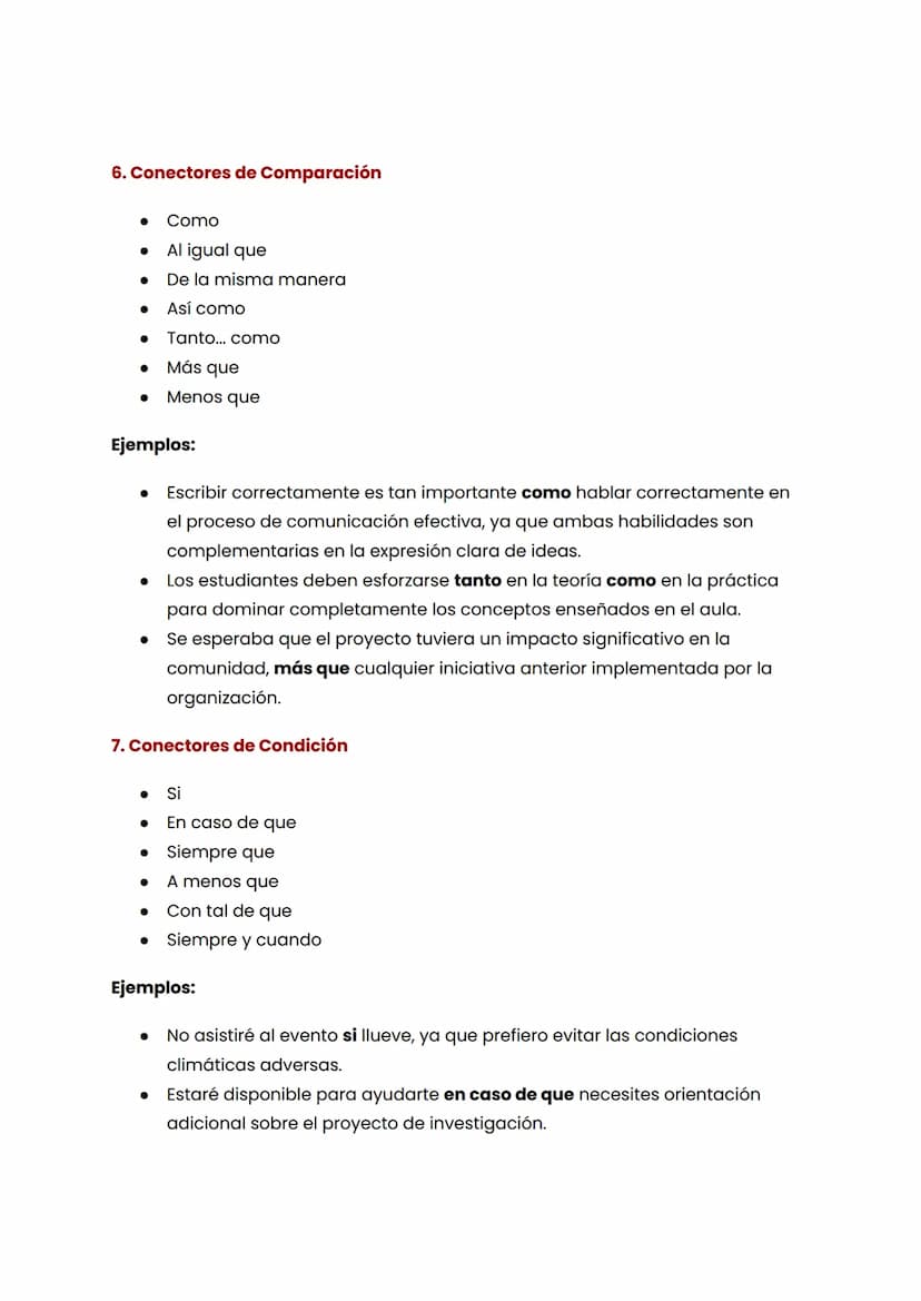 1. Conectores de Adición
• Además
• También
. Incluso
•
•
Asimismo
Y
Así como
Ejemplos:
CONECTORES EN ESPAÑOL
Este curso requiere lecturas e