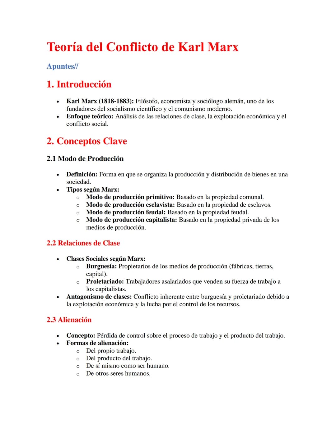Teoría del Conflicto de Karl Marx
Apuntes//
1. Introducción
•
•
Karl Marx (1818-1883): Filósofo, economista y sociólogo alemán, uno de los
f