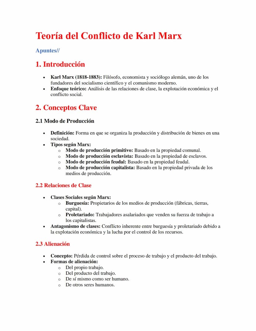 Teoría del Conflicto de Karl Marx
Apuntes//
1. Introducción
•
•
Karl Marx (1818-1883): Filósofo, economista y sociólogo alemán, uno de los
f