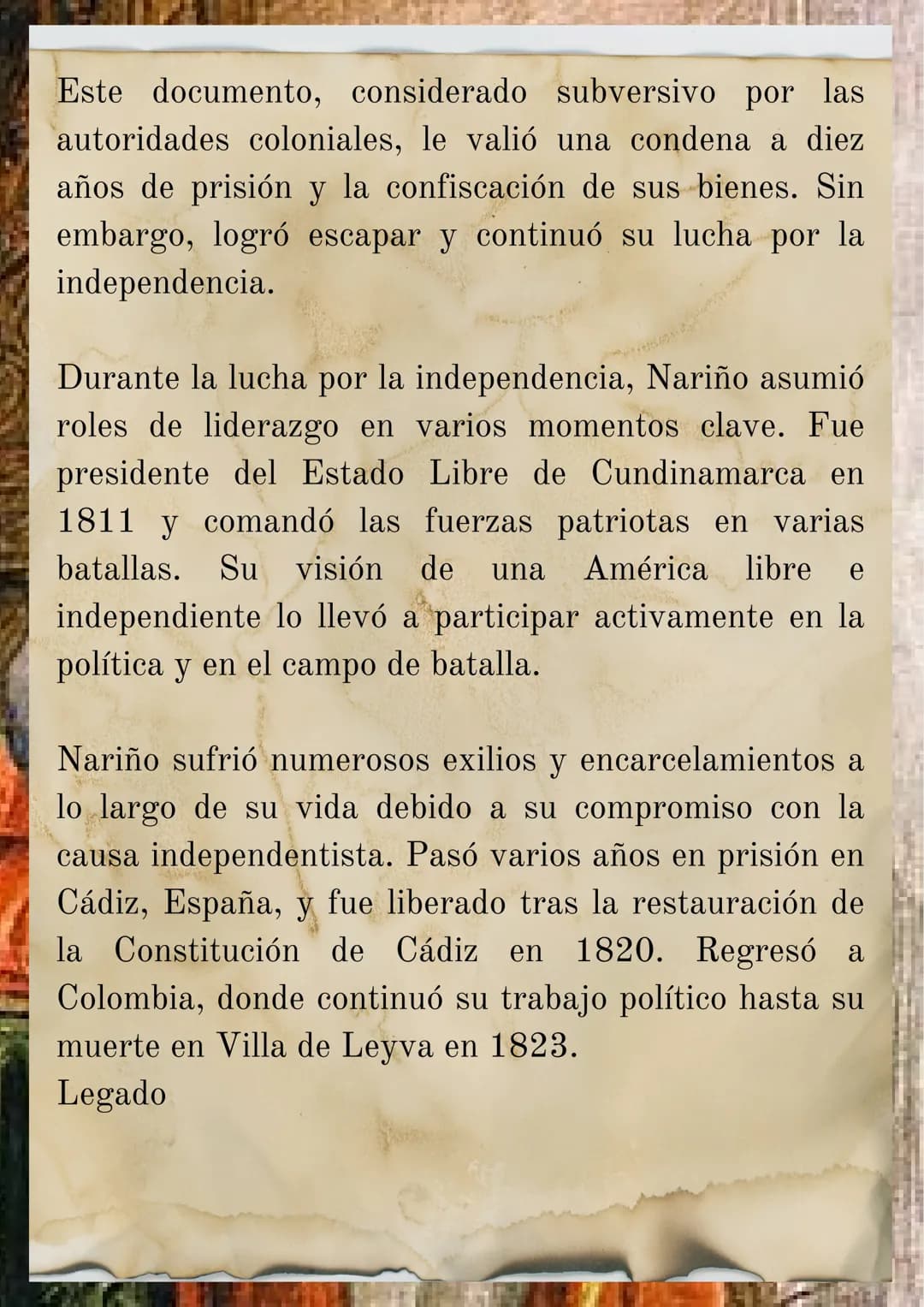 ANTONIO NARIÑO
(1765-1823)
Antonio Amador José de Nariño y Álvarez del Casal
nació el 9 de abril de 1765 en Santafé de Bogotá.
Nacido en el 