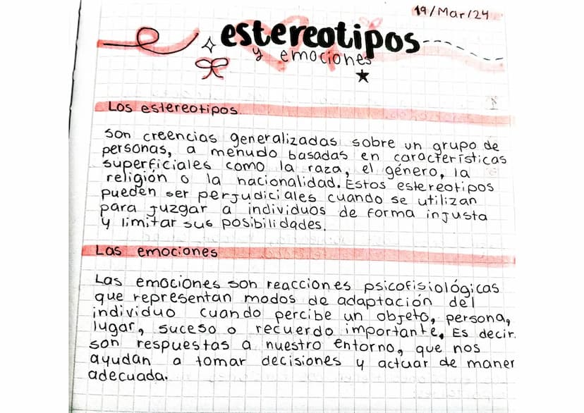 estereotipos
emociones
R
*
19/Mar/24
Los estereotipos.
Son creencias generalizadas sobre un grupo de
personas, a menudo basadas en caracteri