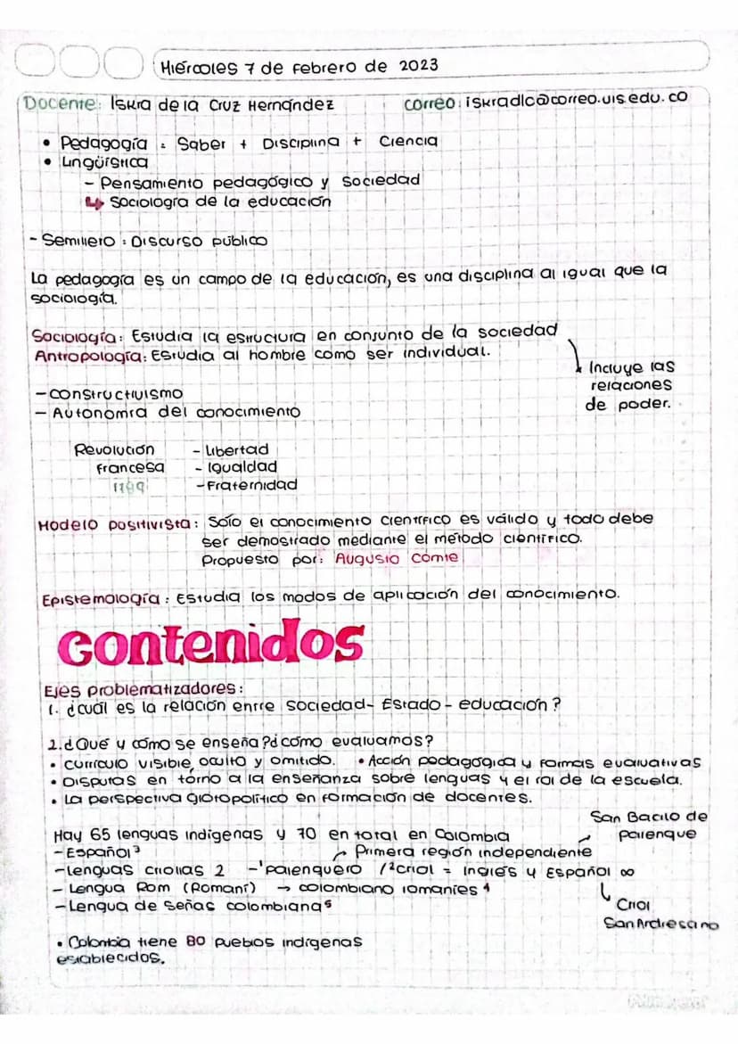 000
Hiercoles 7 de febrero de 2023
Docente: Iskra de la Cruz Hernández
Correo iskradlc@correo.uis.edu.co
• Pedagogía = Saber + Disciplina + 