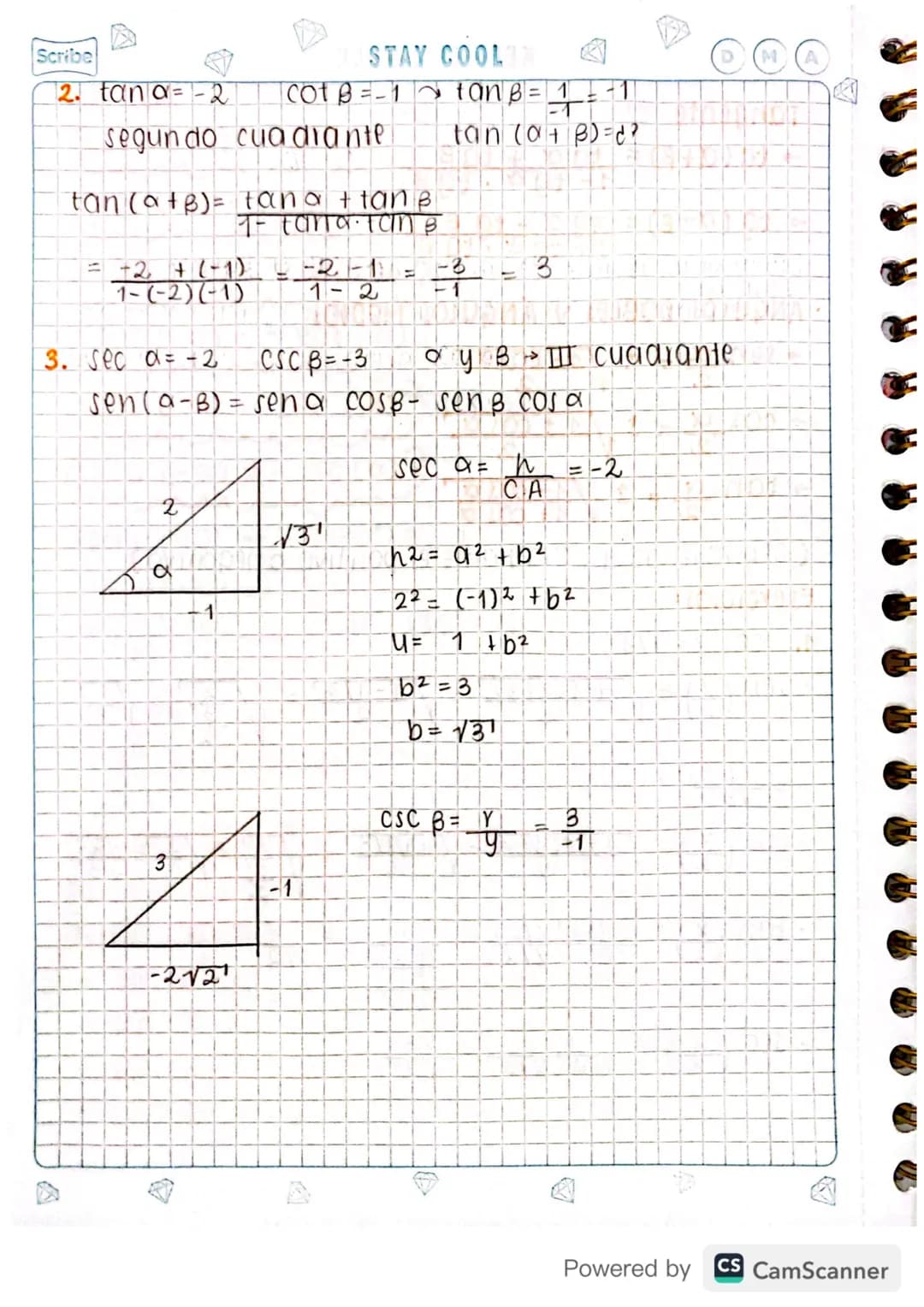 - identidades fundamentales
SUMAY DIFERENCIA
seno y coseno
→ SIN (A + B) = sine COSB + SIN B COJ G
→ Sin (0-B) = sine COSB - Sing Cose
→ COJ