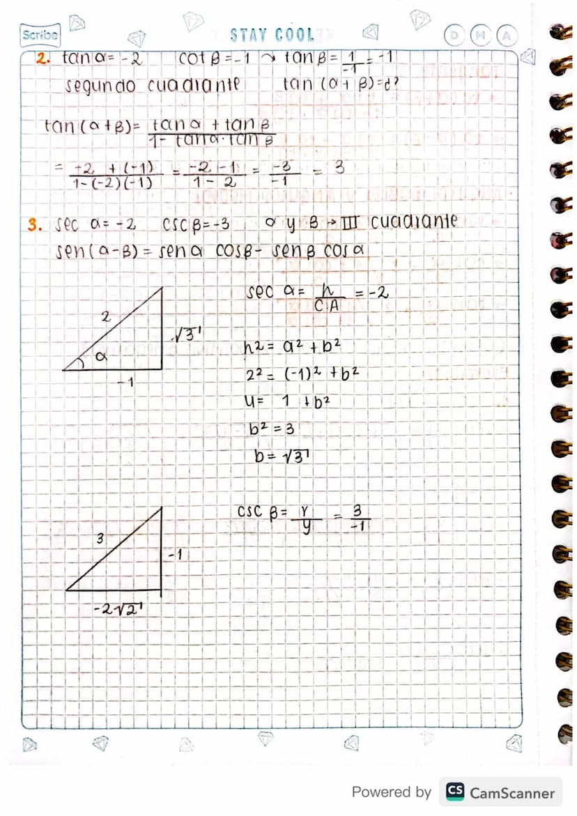 - identidades fundamentales
SUMAY DIFERENCIA
seno y coseno
→ SIN (A + B) = sine COSB + SIN B COJ G
→ Sin (0-B) = sine COSB - Sing Cose
→ COJ