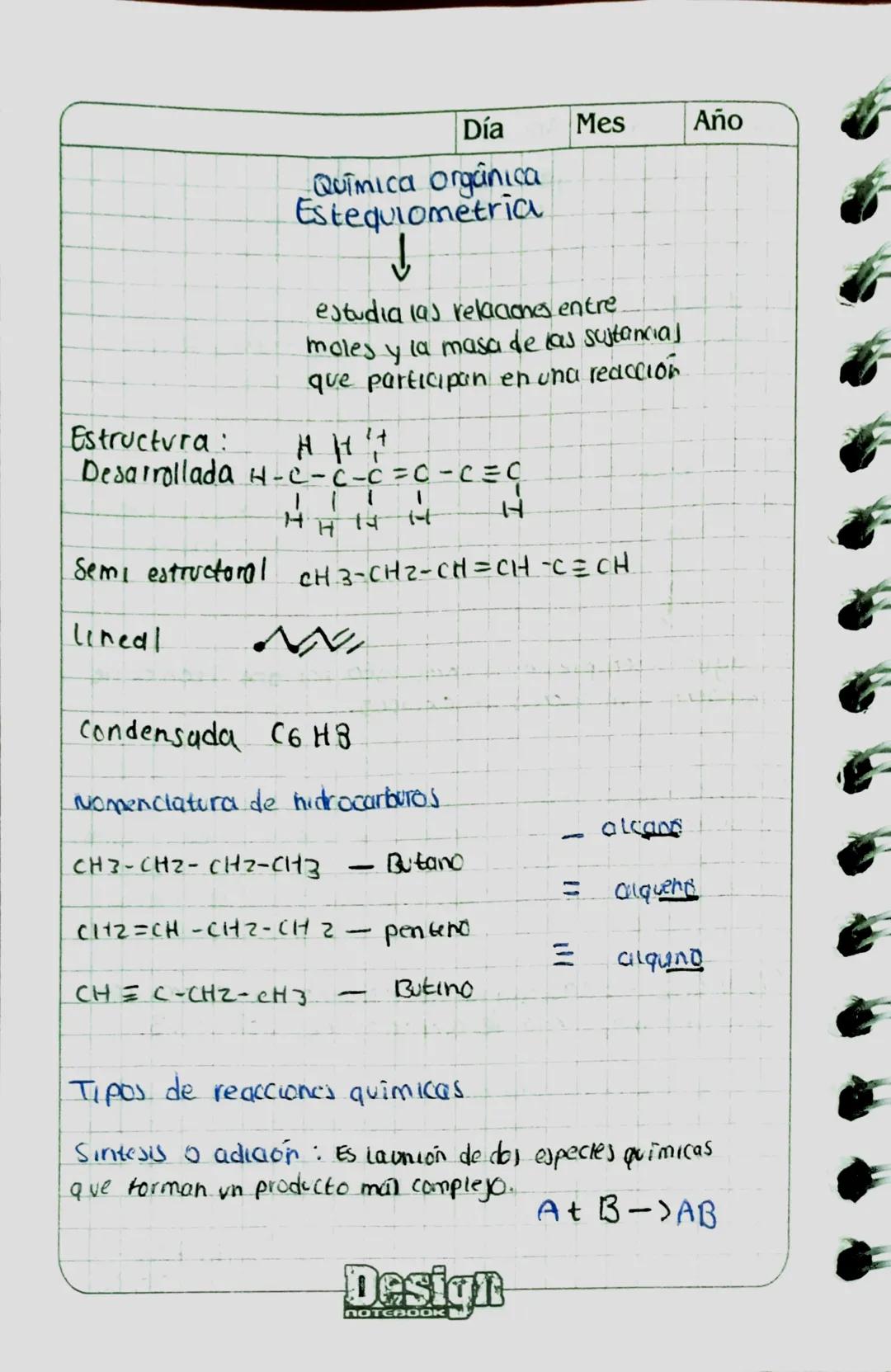 Día Mes Año
# Quimica orgânica
## Estequiometria

↓

estudia las relaciones entre
moles y la masa de las sustancias
que participan en una re