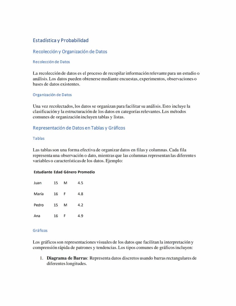 Estadística y Probabilidad
Recolección y Organización de Datos
Recolección de Datos
La recolección de datos es el proceso de recopilar infor