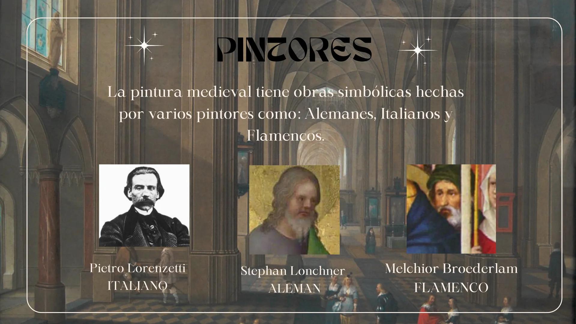 ## PINTURA MEDIEVAL

La pintura medieval fue creada en
Europa, la cual se caracteriza por su
enfoque religioso, en los colores
vivos, y la r