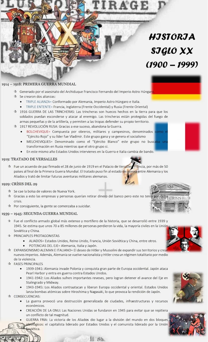 LU
X
TIRAGE P
HISTORIA
SIGLO XX
(1900-1999)
1914 1918: PRIMERA GUERRA MUNDIAL
✰Generado por el asesinato del Archiduque Francisco Fernando d