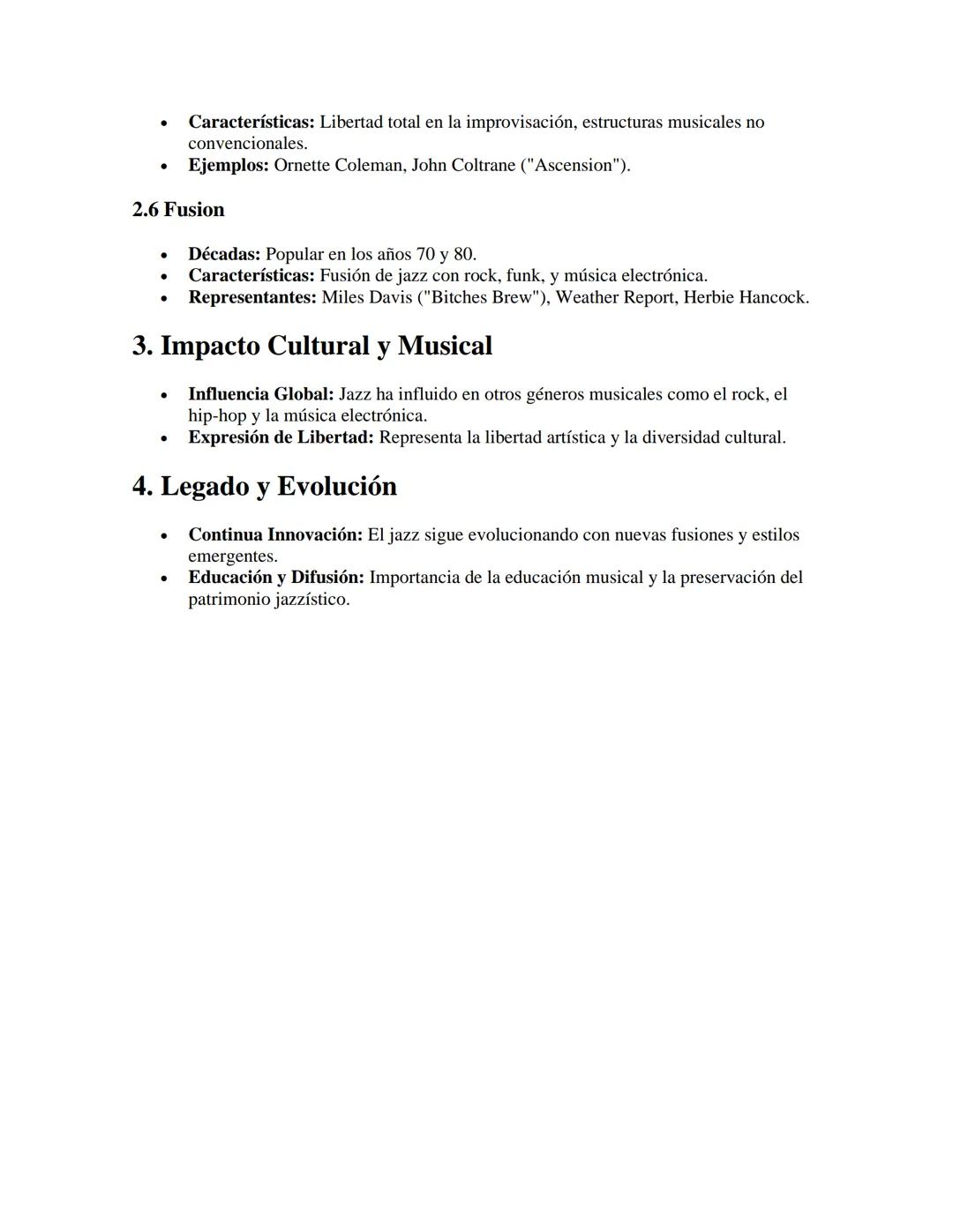 # Jazz y sus Subgéneros

APUNTES//

1. Introducción al Jazz

*   Orígenes: Surgió a finales del siglo XIX y principios del XX en Estados Uni