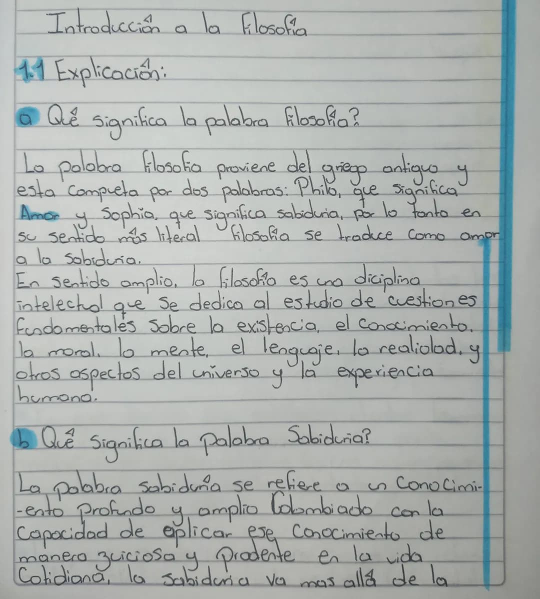Introducción a la Filosofia
1.1 Explicación:
• Qué significa la palabra filosofia?
Proviene
del
La palabra filosofia
griego antiguo y
esta c