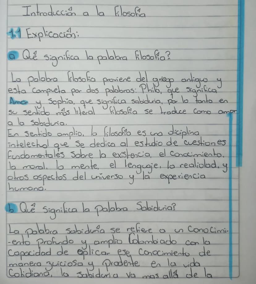 Introducción a la Filosofia
1.1 Explicación:
• Qué significa la palabra filosofia?
Proviene
del
La palabra filosofia
griego antiguo y
esta c