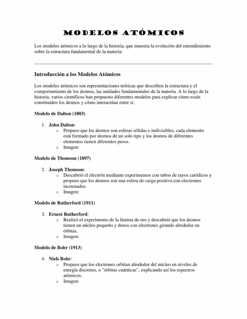 MODELOS ATÓMICOS
Los modelos atómicos a lo largo de la historia, que muestra la evolución del entendimiento
sobre la estructura fundamental 