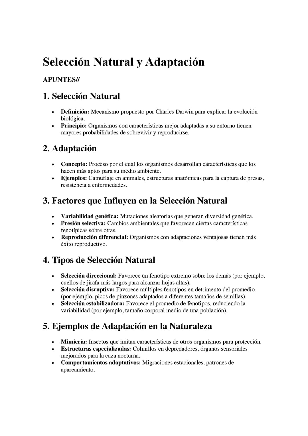 Selección Natural y Adaptación